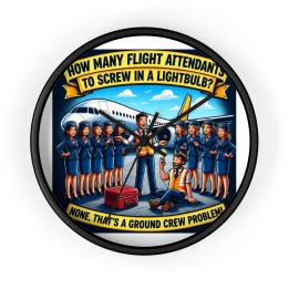 Wall Clock - Ilustracion estilo cartoon retro-moderno de tripulacion aerea y tripulacion de cabina para fans de aviac...
