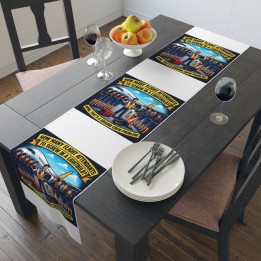 Table Runner (Cotton, Poly) - Retro-Modern Cartoon Ground Crew and Flight Attendant Humor for Airport-Inspired Table...