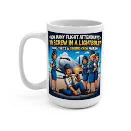Mug 15oz - Ilustracion estilo cartoon retro de alto impacto visual de tripulacion de aviacion en aeropuerto - mockup