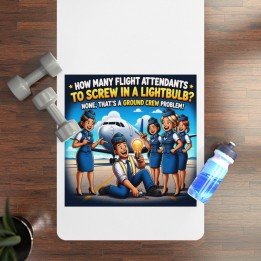 Rubber Yoga Mat - Ilustracion estilo cartoon retro de alto impacto con tripulacion aerea de aeropuerto y humor de avi...