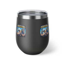 Copper Vacuum Insulated Cup, 12oz - Retro Cartoon Ground Crew & Flight Attendants on Airport Tarmac Aviation Gift Des...
