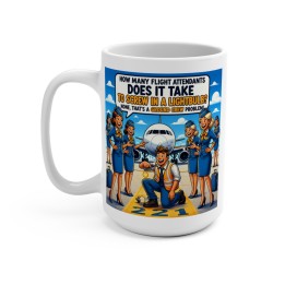 Mug 15oz - Ilustración cartoon retro-moderno de aviación con humor de ground crew y flight attendants - mockup