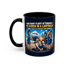 Accent Coffee Mug (11, 15oz) - Retro Aviation Cartoon Ground Crew, Flight Attendant Humor Design, Airport Runway Scen...