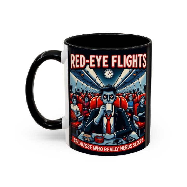 Accent Coffee Mug Retro Night Flight Cartoon 11 oz 15 oz C-handle Glossy Ceramic for Sleepy Travelers - mockup