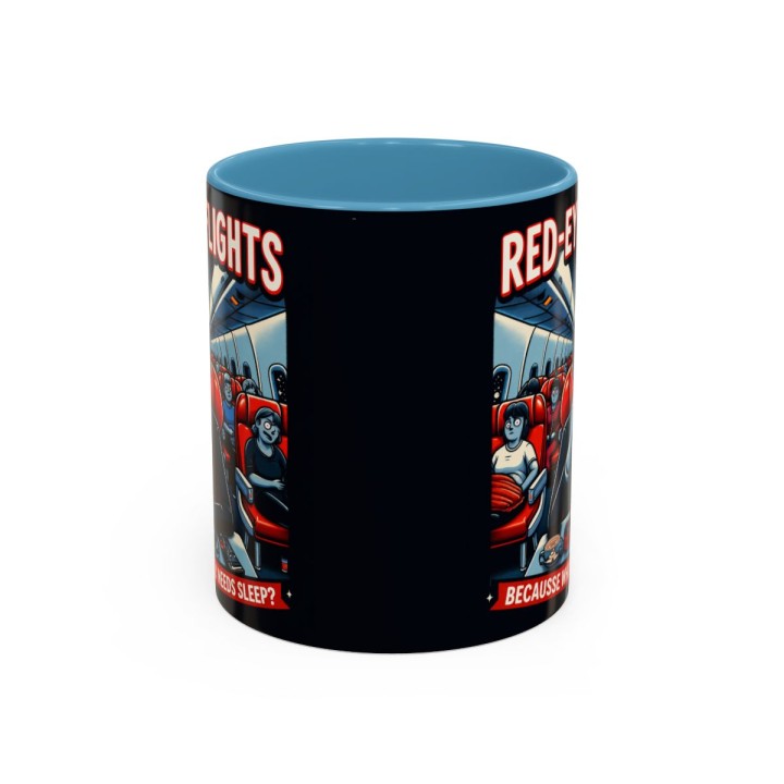Accent Coffee Mug Retro Night Flight Cartoon 11 oz 15 oz C-handle Glossy Ceramic for Sleepy Travelers - mockup