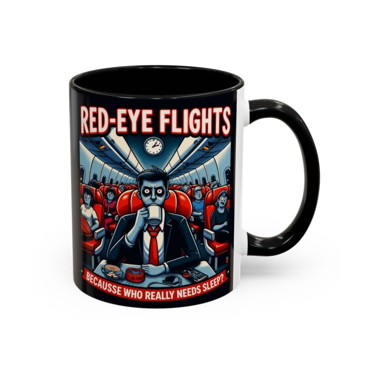 Accent Coffee Mug Retro Night Flight Cartoon 11 oz 15 oz C-handle Glossy Ceramic for Sleepy Travelers - mockup