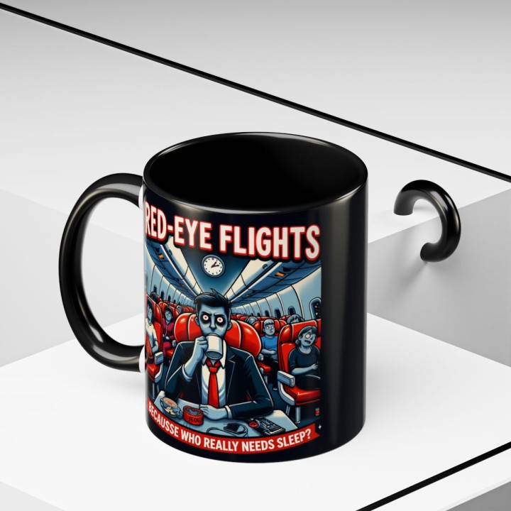 Accent Coffee Mug Retro Night Flight Cartoon 11 oz 15 oz C-handle Glossy Ceramic for Sleepy Travelers - mockup