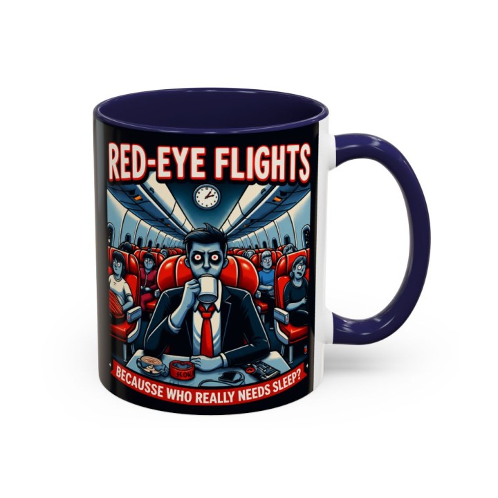 Accent Coffee Mug Retro Night Flight Cartoon 11 oz 15 oz C-handle Glossy Ceramic for Sleepy Travelers - mockup