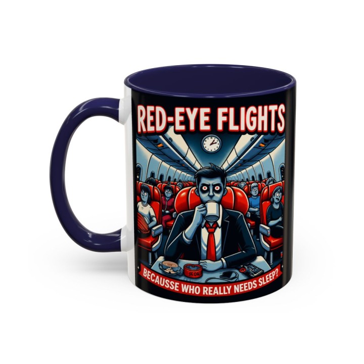 Accent Coffee Mug Retro Night Flight Cartoon 11 oz 15 oz C-handle Glossy Ceramic for Sleepy Travelers - mockup