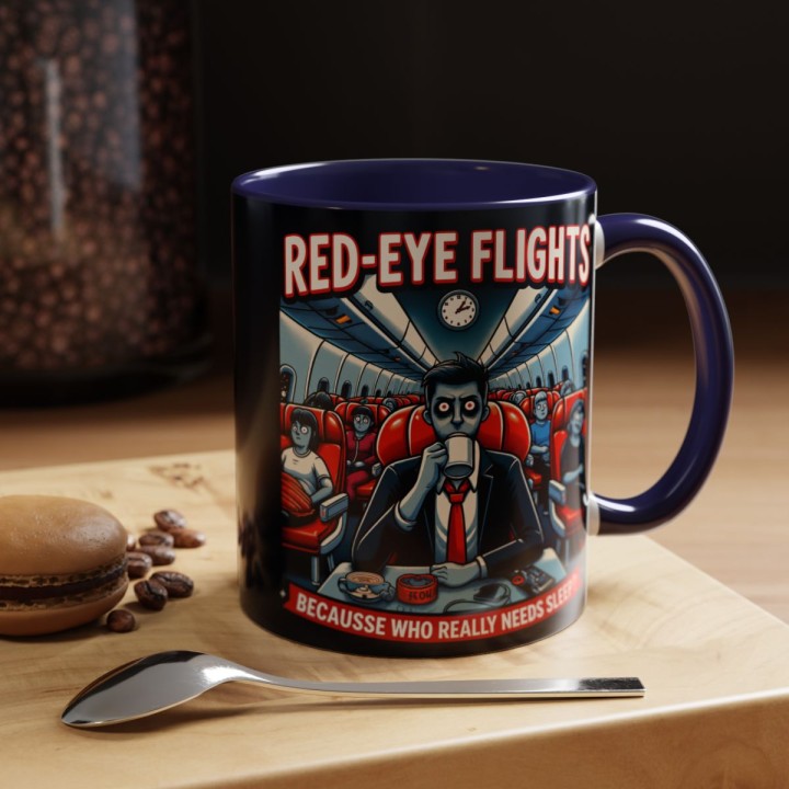 Accent Coffee Mug Retro Night Flight Cartoon 11 oz 15 oz C-handle Glossy Ceramic for Sleepy Travelers - mockup