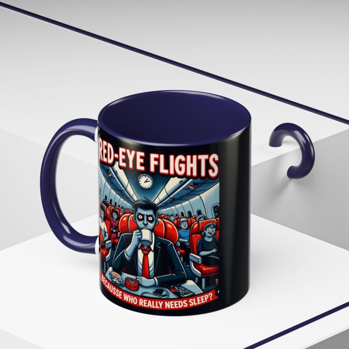Accent Coffee Mug Retro Night Flight Cartoon 11 oz 15 oz C-handle Glossy Ceramic for Sleepy Travelers - mockup