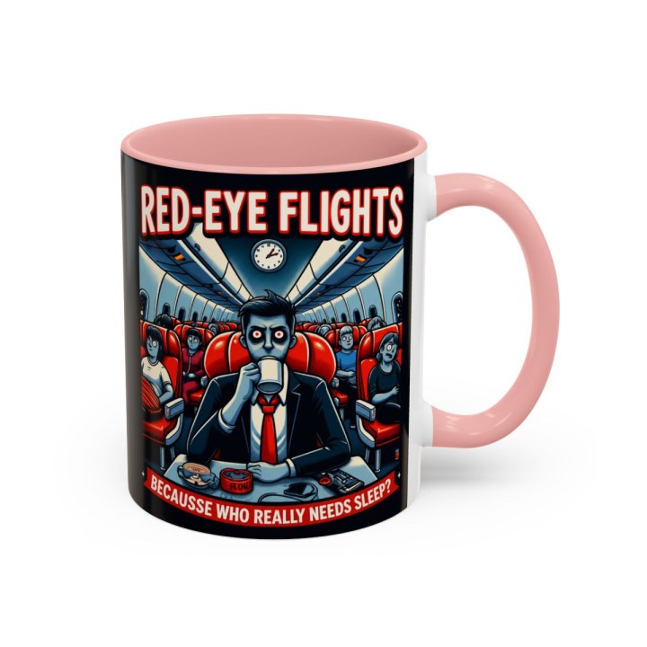 Accent Coffee Mug Retro Night Flight Cartoon 11 oz 15 oz C-handle Glossy Ceramic for Sleepy Travelers - mockup