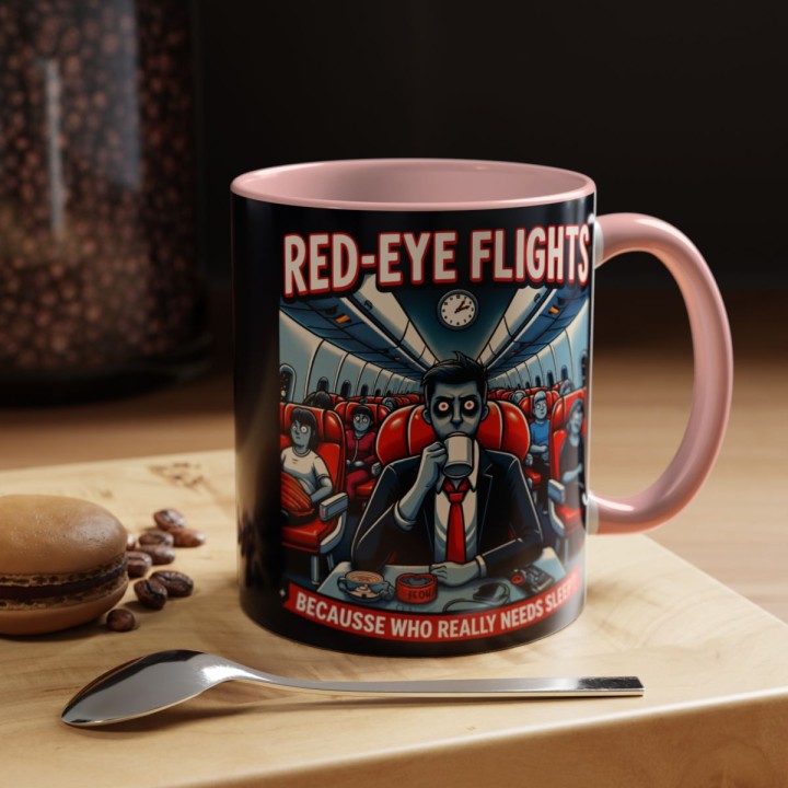 Accent Coffee Mug Retro Night Flight Cartoon 11 oz 15 oz C-handle Glossy Ceramic for Sleepy Travelers - mockup