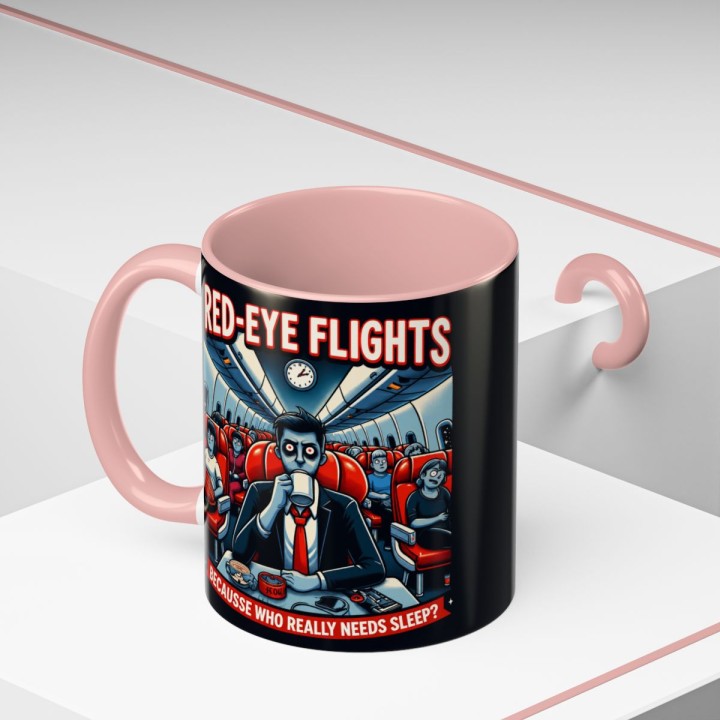 Accent Coffee Mug Retro Night Flight Cartoon 11 oz 15 oz C-handle Glossy Ceramic for Sleepy Travelers - mockup