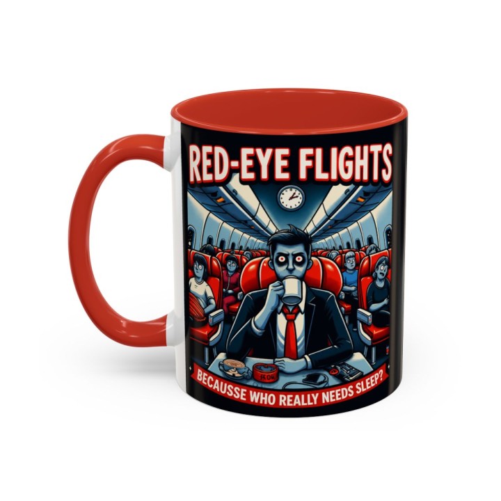 Accent Coffee Mug Retro Night Flight Cartoon 11 oz 15 oz C-handle Glossy Ceramic for Sleepy Travelers - mockup