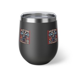 Copper Vacuum Insulated Cup, 12oz - Ilustración cartoon retro de vuelo nocturno red-eye para viajeros cansados - mockup
