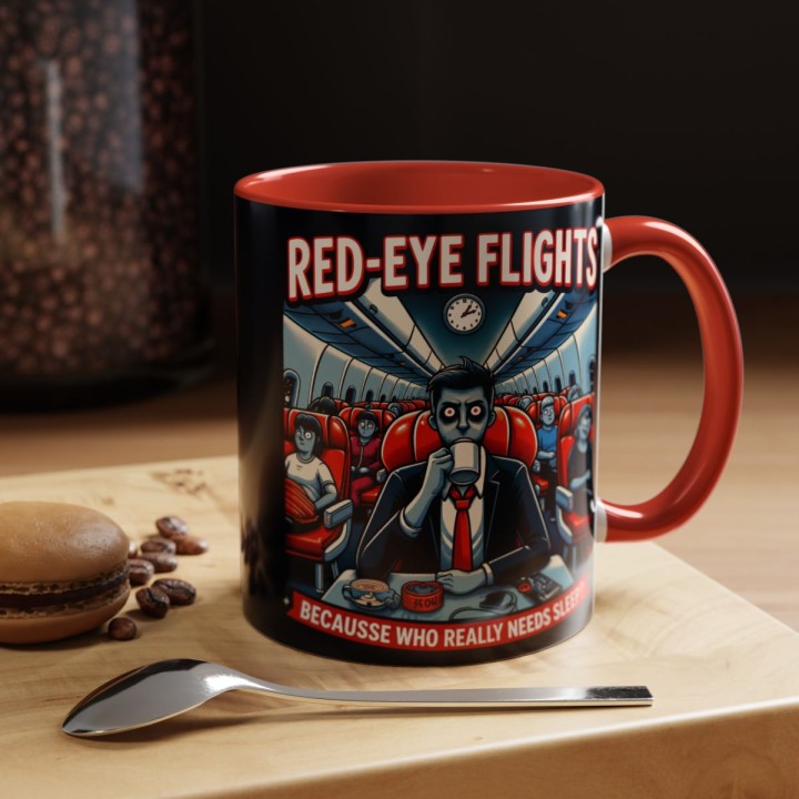 Accent Coffee Mug Retro Night Flight Cartoon 11 oz 15 oz C-handle Glossy Ceramic for Sleepy Travelers - mockup