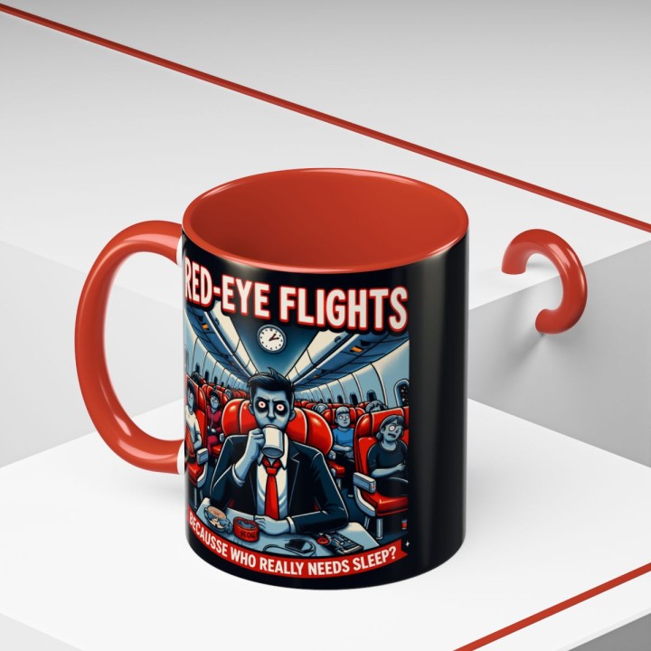 Accent Coffee Mug Retro Night Flight Cartoon 11 oz 15 oz C-handle Glossy Ceramic for Sleepy Travelers - mockup