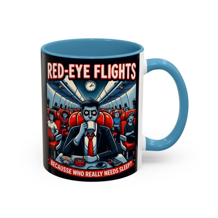 Accent Coffee Mug Retro Night Flight Cartoon 11 oz 15 oz C-handle Glossy Ceramic for Sleepy Travelers - mockup