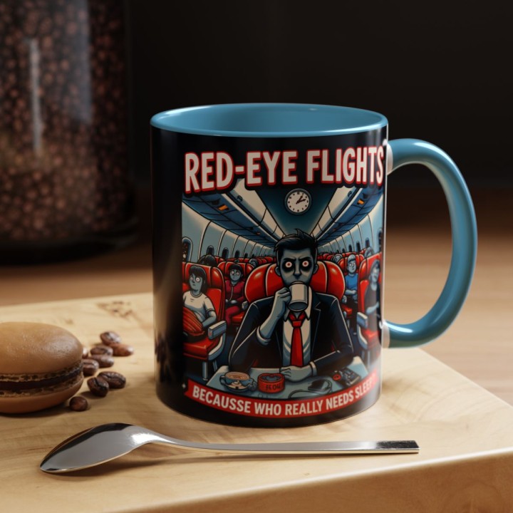 Accent Coffee Mug Retro Night Flight Cartoon 11 oz 15 oz C-handle Glossy Ceramic for Sleepy Travelers - mockup