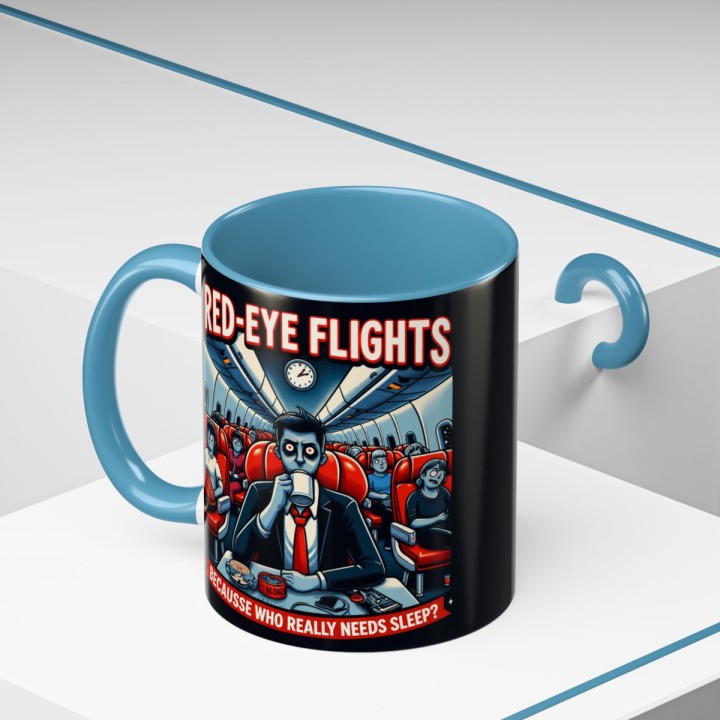 Accent Coffee Mug Retro Night Flight Cartoon 11 oz 15 oz C-handle Glossy Ceramic for Sleepy Travelers - mockup