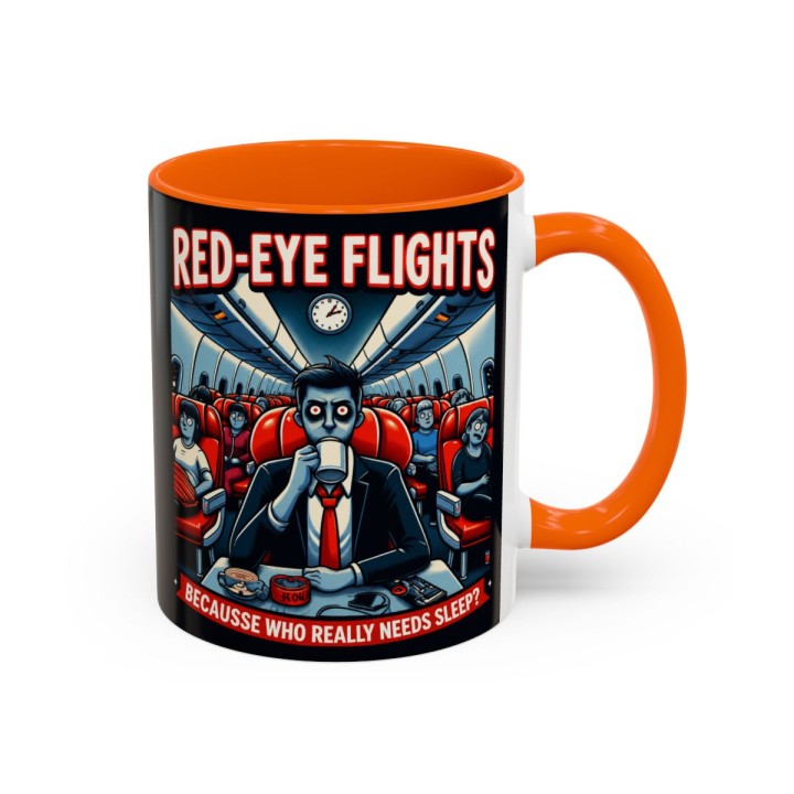Accent Coffee Mug Retro Night Flight Cartoon 11 oz 15 oz C-handle Glossy Ceramic for Sleepy Travelers - mockup