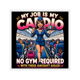 Square Vinyl Stickers - Modern Cartoon Flight Attendant in an Airplane Aisle with a Premium Vinyl Cabin Crew Humor De...