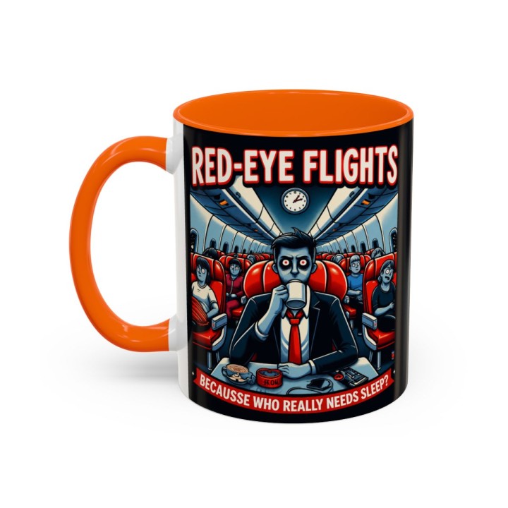 Accent Coffee Mug Retro Night Flight Cartoon 11 oz 15 oz C-handle Glossy Ceramic for Sleepy Travelers - mockup