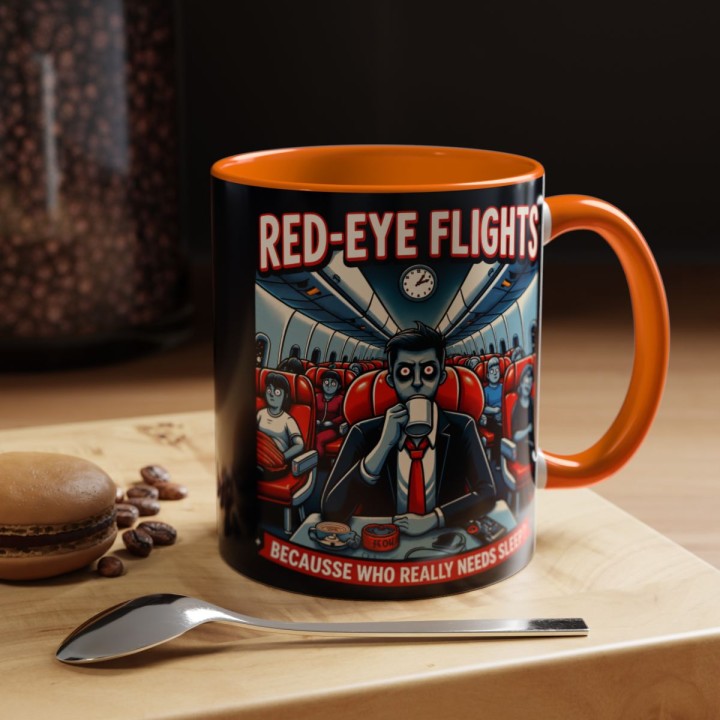Accent Coffee Mug Retro Night Flight Cartoon 11 oz 15 oz C-handle Glossy Ceramic for Sleepy Travelers - mockup