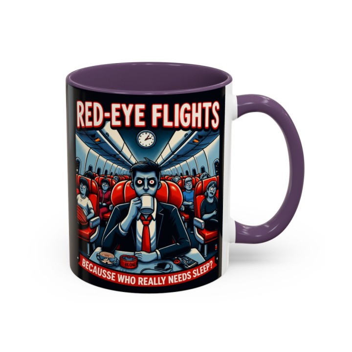 Accent Coffee Mug Retro Night Flight Cartoon 11 oz 15 oz C-handle Glossy Ceramic for Sleepy Travelers - mockup