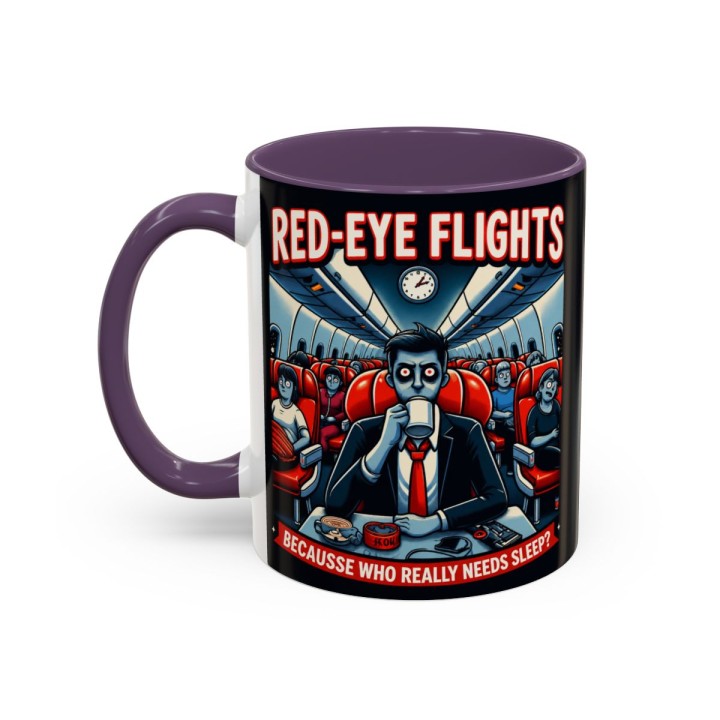 Accent Coffee Mug Retro Night Flight Cartoon 11 oz 15 oz C-handle Glossy Ceramic for Sleepy Travelers - mockup