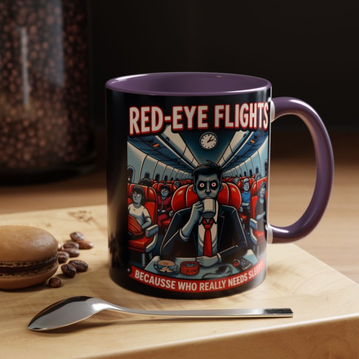 Accent Coffee Mug Retro Night Flight Cartoon 11 oz 15 oz C-handle Glossy Ceramic for Sleepy Travelers - mockup