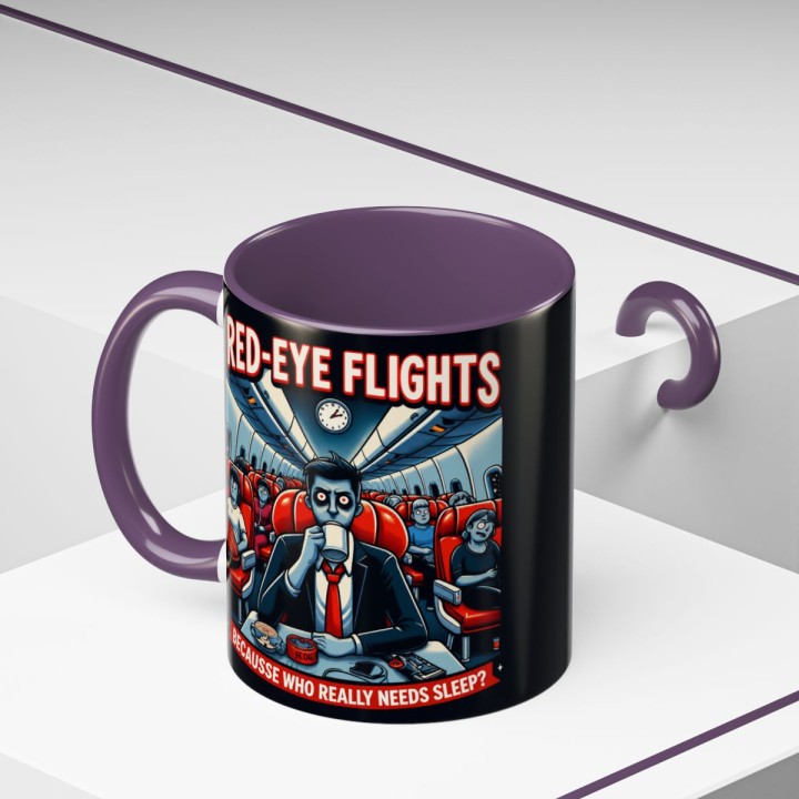 Accent Coffee Mug Retro Night Flight Cartoon 11 oz 15 oz C-handle Glossy Ceramic for Sleepy Travelers - mockup