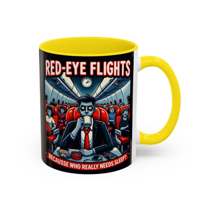 Accent Coffee Mug Retro Night Flight Cartoon 11 oz 15 oz C-handle Glossy Ceramic for Sleepy Travelers - mockup