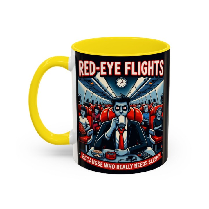 Accent Coffee Mug Retro Night Flight Cartoon 11 oz 15 oz C-handle Glossy Ceramic for Sleepy Travelers - mockup
