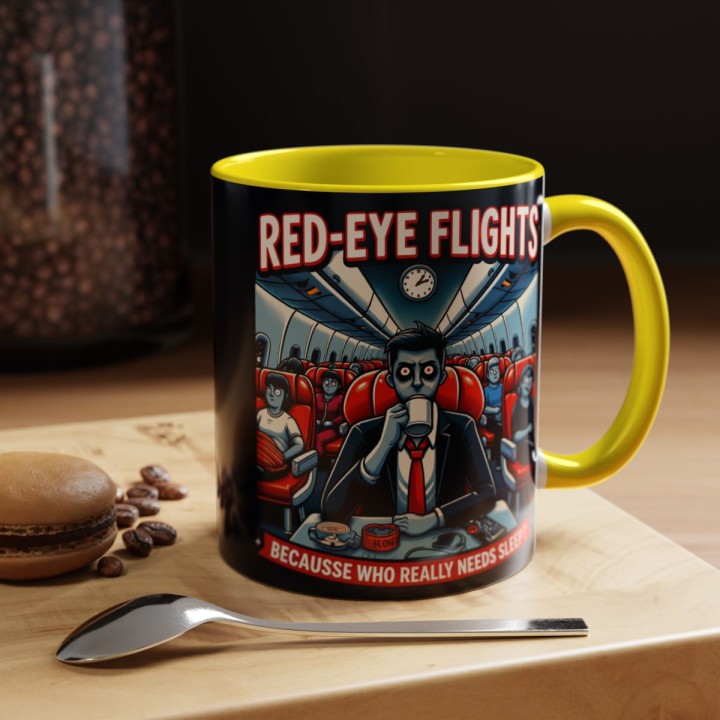 Accent Coffee Mug Retro Night Flight Cartoon 11 oz 15 oz C-handle Glossy Ceramic for Sleepy Travelers - mockup