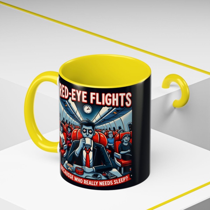 Accent Coffee Mug Retro Night Flight Cartoon 11 oz 15 oz C-handle Glossy Ceramic for Sleepy Travelers - mockup