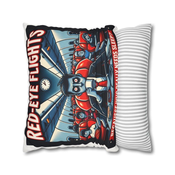 Faux Suede Square Pillowcase Double Sided Retro Night Flight Cartoon Design with Concealed Zipper - mockup