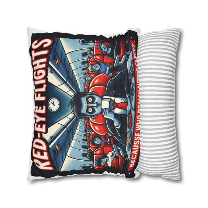 Faux Suede Square Pillowcase Double Sided Retro Night Flight Cartoon Design with Concealed Zipper - mockup