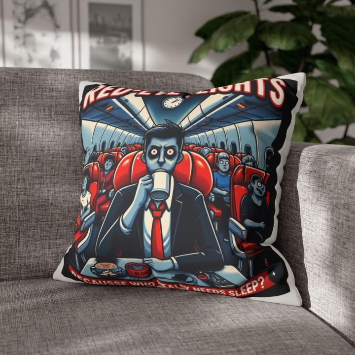 Faux Suede Square Pillowcase Double Sided Retro Night Flight Cartoon Design with Concealed Zipper - mockup