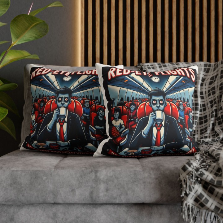 Faux Suede Square Pillowcase Double Sided Retro Night Flight Cartoon Design with Concealed Zipper - mockup