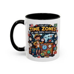 Accent Coffee Mug 11oz 15oz with Time Zone Traveler Graphic, Glossy Finish, Colored Interior, C-Shaped Handle - mockup