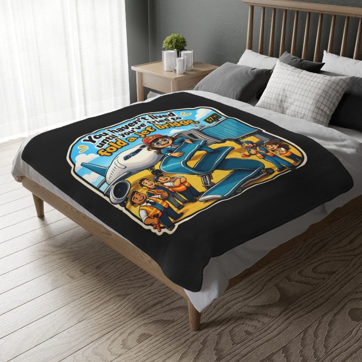 Velveteen Microfiber Blanket (Two-sided print) - You Haven't Lived Until You Fold a Jet Bridge - mockup