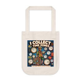 Organic Canvas Tote Bag Retro Time-Zone Cartoon Travel Companion for Digital Nomads and Global Explorers - mockup