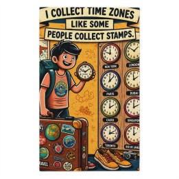 Rally Towel, 11x18 - Retro-Modern Travel Cartoon Design for Time-Zone Explorers - mockup