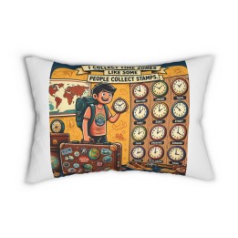 Spun Polyester Lumbar Pillow - Retro-Modern Cartoon Travel Time-Zone Design with Double-Sided Print - mockup